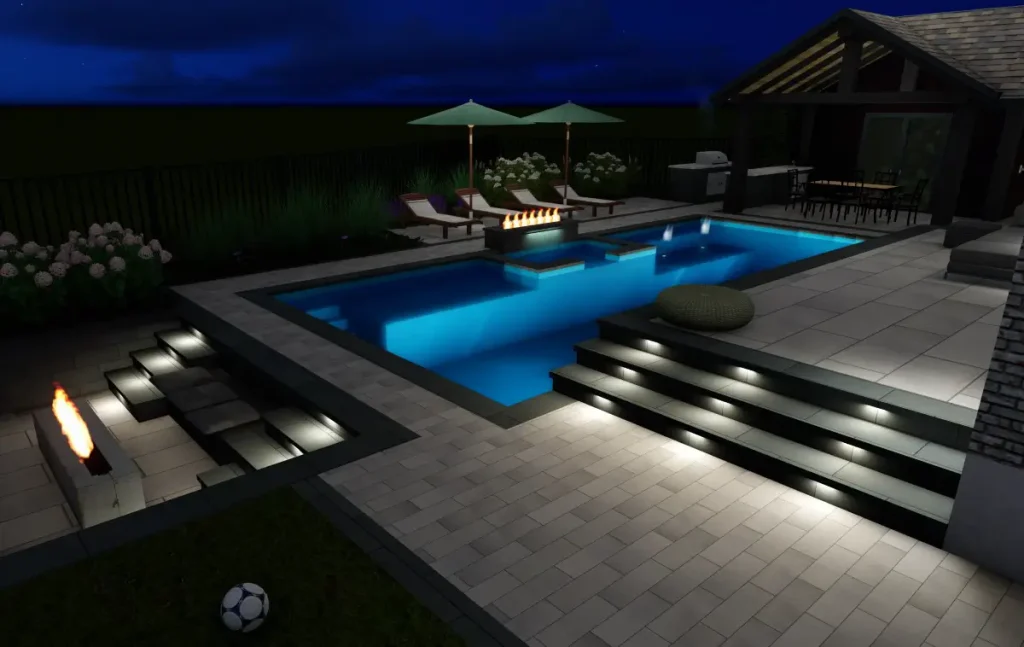 Boulder Design 3D rendering of fiberglass pool design